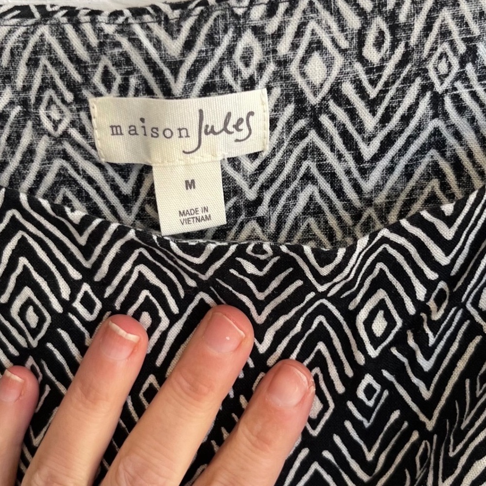 Maison Jules Geometric Print Tank Top Womens Medium Black White Linen Blend - Picture 3 of 7